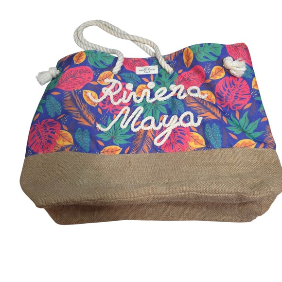 Robin Ruth Handbags - Robin Ruth Riviera‎ Maya Tote Bag Beach  Tropical Leaves Rope Handles Large